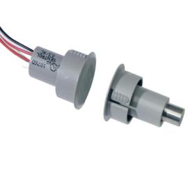 1076D-G, Recessed contact for steel doors, 9mm gap, DPDT, 25mm diameter with 30cm lead, grey