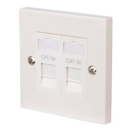 70445PI, CAT5e RJ45 1-Gang Twin Socket Flush Faceplate White