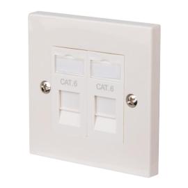70447PI, CAT6 RJ45 1-Gang Twin socket Flush Faceplate White