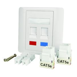 70449PI, Faceplate with Twin Cat5e RJ45 Keystone Socket - 86 x 86mm