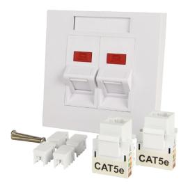 70452PI, Faceplate with Twin Angled Cat5e RJ45 Keystone Socket - 86 x 86mm