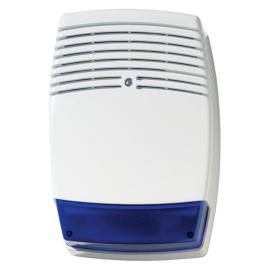 AS610, Outdoor sounder, white with amber strobe, steel inner cover, 120dB, optional battery (up to 7.2AH), EN Grade 3