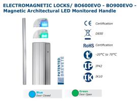 BO900EVO, Architectural handle, 3x300kg monitored magnets, 2500mm, LED indication