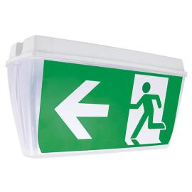 D151AWH, Duceri Emergency Exit Sign Bulkhead 3W LED IP65 All Legends Lithium Battery Maintained White