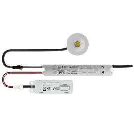 D6402WH, Duceri Emergency Self Test Downlight 3W LED IP20 Open Lens Lithium Battery Non-Maintained White