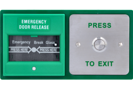 DBB-21-02, Double exit device, stainless steel button and emergency breakglass
