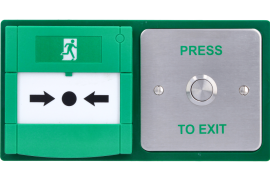 DBB-22-02, Double exit device, stainless steel button and resettable emergency release