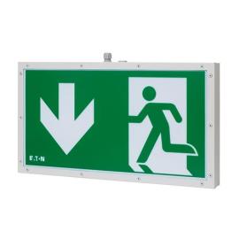 Eaton (40071351578) Escape sign luminaire 46011 LED HYG CG-S for dusty, dry hygienic applications, 60m viewing distance, IP65, sheet steel, white (similar RAL 9010), single sided, incl. LED supply and CG-S technology (20 addresses), without pictogram