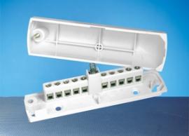 EN3-JB10, Junction Box - 8 terminals plus micro-switch tamper, white. 93L x 25w x 25d IP52 and IK07