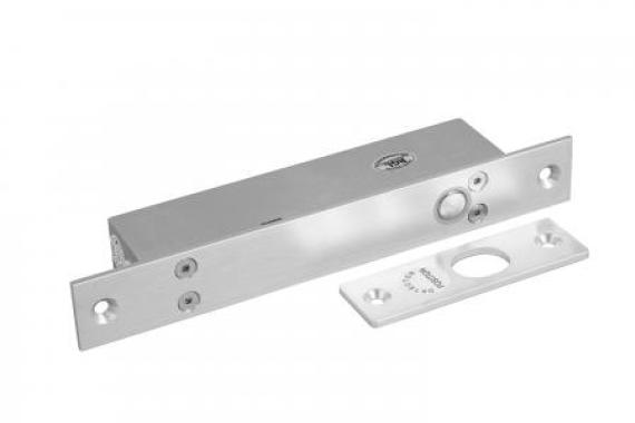 Fail Safe mortise drop bolt 12vdc in silver with monitored locking plate  with door status and delay timer 0/3/6 secs with a holding force of 1000kg (2200lb) - suitable for Wood or Metal doors -
Mortise only 200h x 28w x 35d gallery image