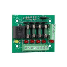 FFOB-4, Fire Fused Output Board - Fire switching relay with 4 fused outputs.Contact rating 10Amp @ 12VDC. Selectable outputs (switched or permanently on) 72 x 60 (mm)