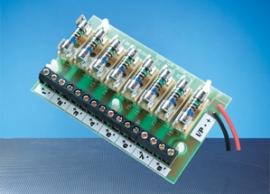 FOM-8, 8 way fused output module.  Mounted on sticky pad feet.