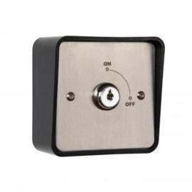 Keyswitch fitted in a  Stainless Steel plate for surface or flush mounting, includes shrouded back box with security screws.  Latching operation (Maintained)- Double Pole. IP64
Size 85h x 85w x 40d (all mm - d =back box only)