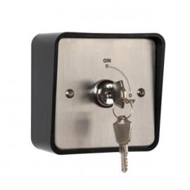 Keyswitch fitted in a  Stainless Steel plate for surface or flush mounting, includes shrouded back box with security screws.  Momentary operation (Non Maintained) - Changeover single Pole. IP64
Size 85h x 85w x 40d (all mm - d =back box only)