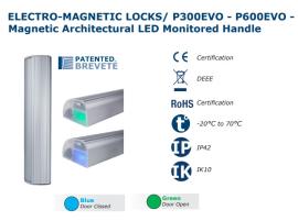 P300EVO, Architectural handle, 1x300kg monitored magnet, 400mm, LED indication