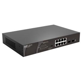 RG-ES110GDS-P, 8 x 1000M copper ports and 2 x 1000M uplink SFP ports: 8 ports for PoE/PoE+, with the maximum PoE power up to 120 W; unmanaged switch