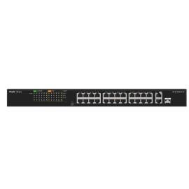 RG-ES126FGS-LP, 24-Port 100Mbps + 1 Uplink Port 1000Mbps + 1 Gigabit RJ45/SFP combo Ports, 24 of the ports support PoE/PoE+ power supply, Steel Case