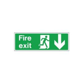 Signage, (FE.06L_R/P), Fire exit with down arrow 400mm x 150mm rigid