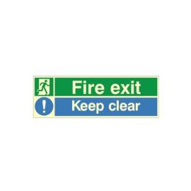 Signage, (FE.13-RP), Fire exit keep clear (blue keep clear) 400mm x 150mm rigid