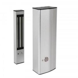 Slimline Magnet product with Aluminium cover housing with release button, offering 2 x 600 lbs (280 kg) holding force - Magnet with built in surge protection. Size for magnet is 2 x 274(h) x 45 (W) x 27 (D) and handle is 600(h) x 105 (W) x 55 (D) all mm.