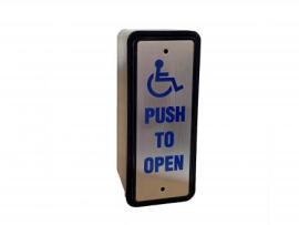 Stainless Steel vandal resistant Architrave DDA Button (Push to Open) with active 360� operation supplied with  Back Box for surface mounting. Complies with BS8300. Easy clean and IP55
Size H120 x W50 x D47