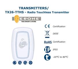 TX26-TTHS-W, 1-channel radio touchless transmitter, white