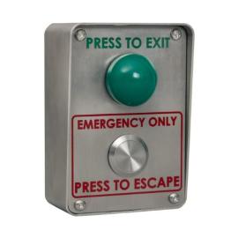 VP-EEB, Vandal Proof Emergency Exit Button self-reseting, Green dome stainless steel button